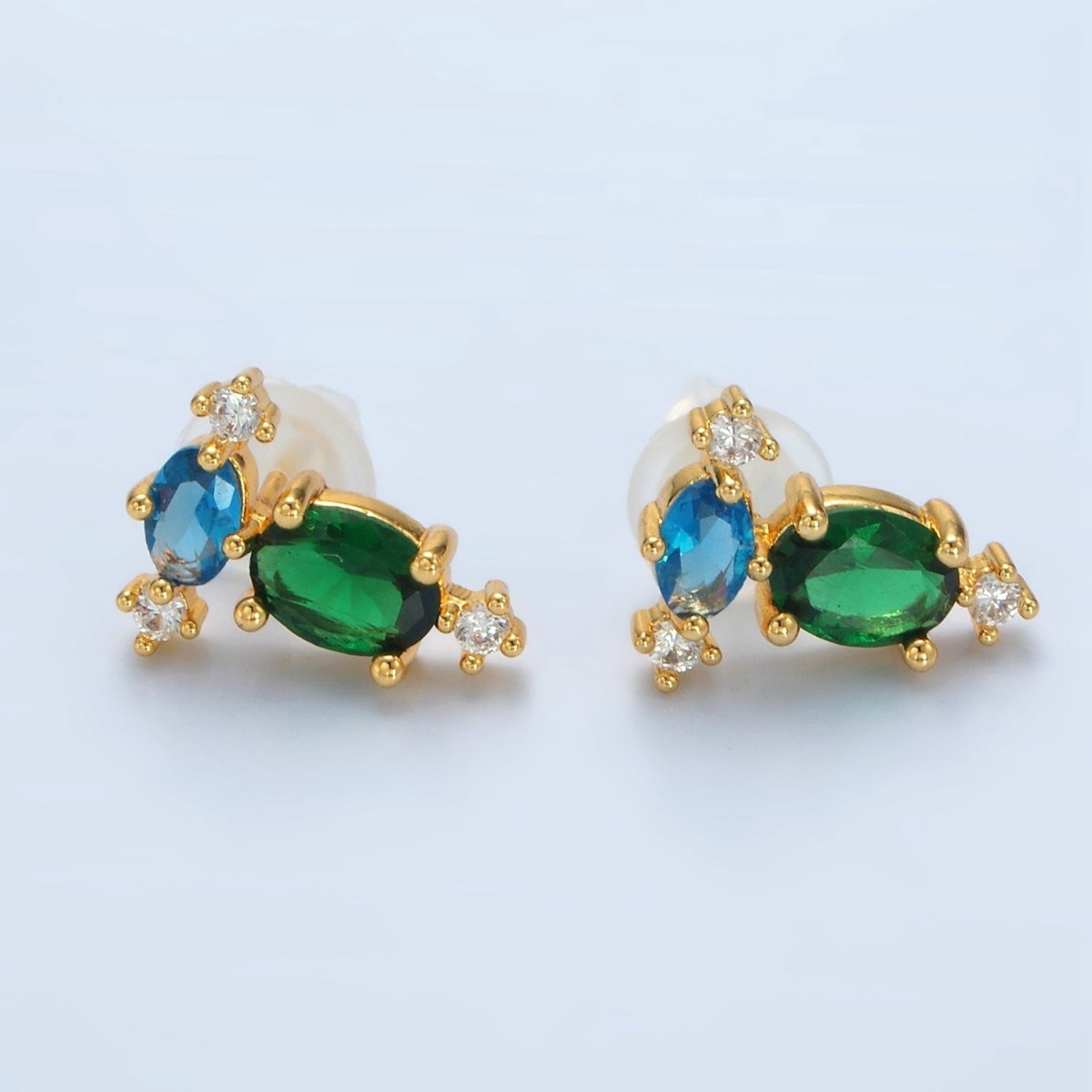 Trendy 24K Gold Filled Multicolor CZ Geometric Stud Earrings