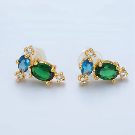 Trendy 24K Gold Filled Multicolor CZ Geometric Stud Earrings