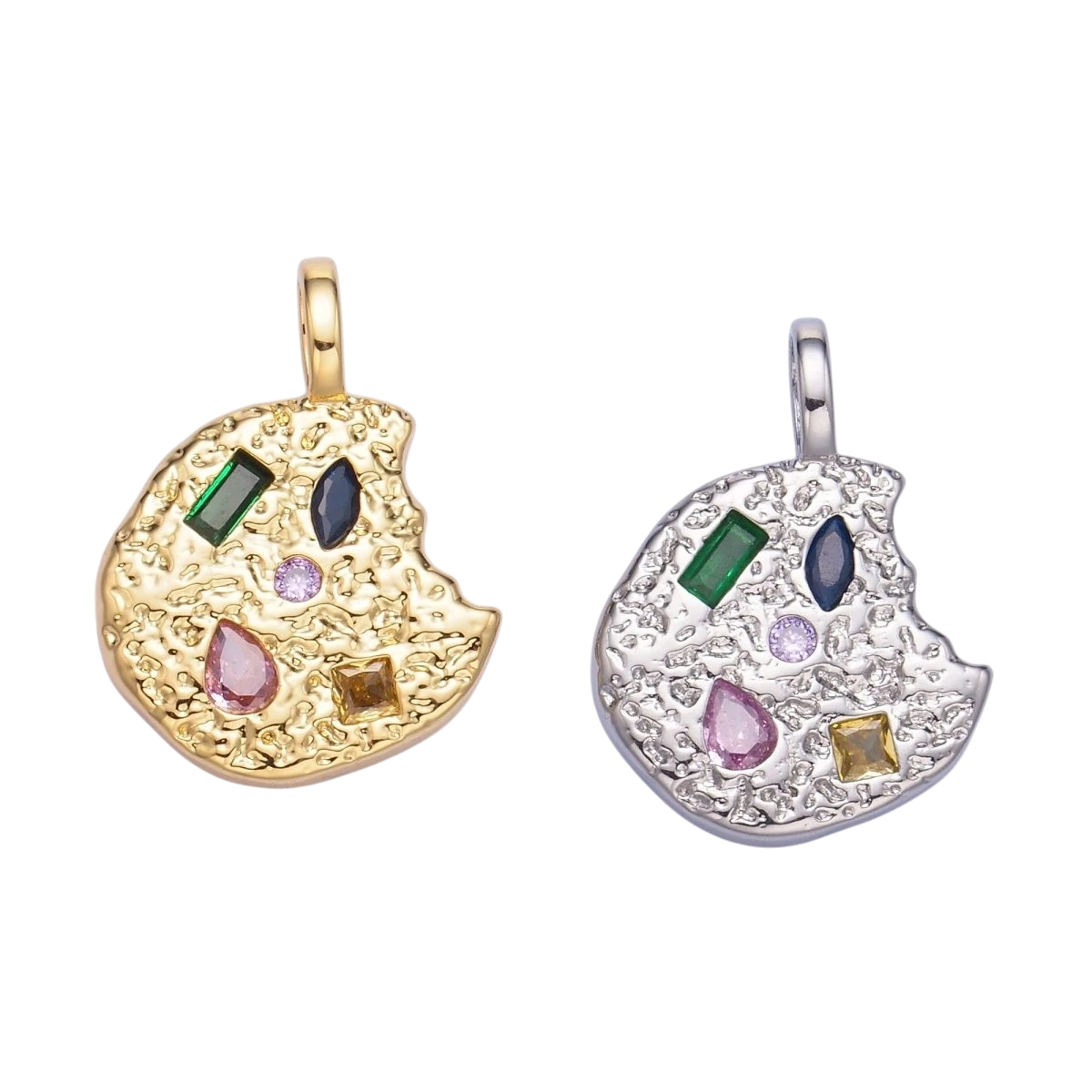 24K Gold Filled Multicolored CZ Textured Cookie Charm in Gold & Silver