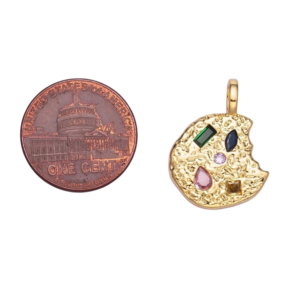 24K Gold Filled Multicolored CZ Textured Cookie Charm in Gold & Silver
