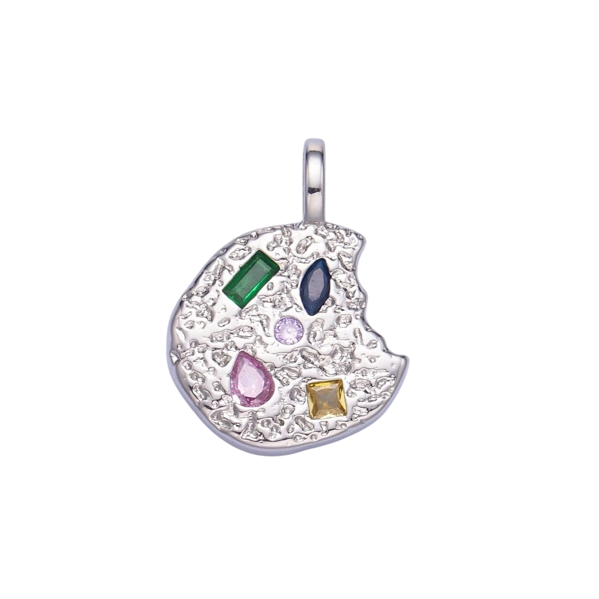 24K Gold Filled Multicolored CZ Textured Cookie Charm in Gold & Silver