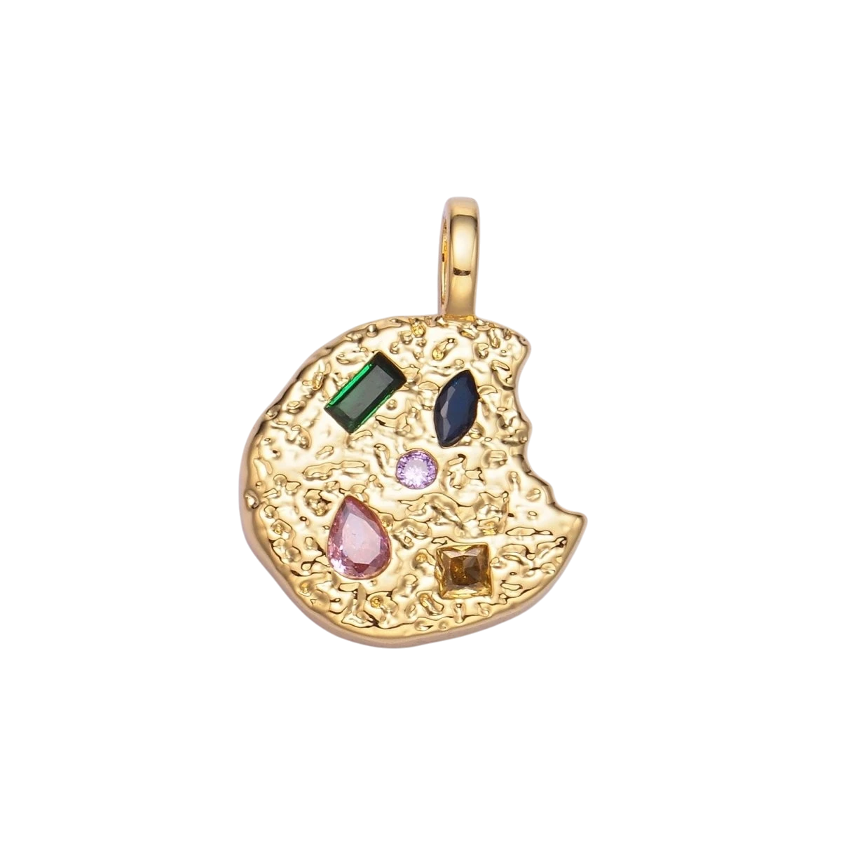 24K Gold Filled Multicolored CZ Textured Cookie Charm in Gold & Silver