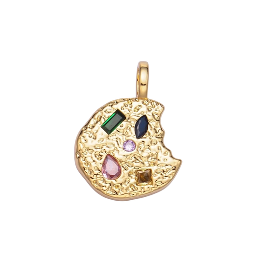 24K Gold Filled Multicolored CZ Textured Cookie Charm in Gold & Silver