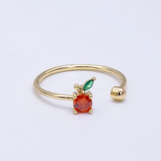 Dainty 24K Gold-Filled Orange Fruit CZ Adjustable Open Ring