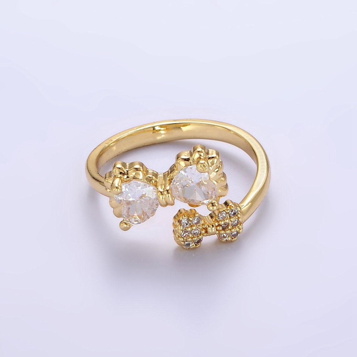 Sweet 24K Gold Filled Pink Bow Ring Micro Pave Clear or Pink CZ Ribbon Ring