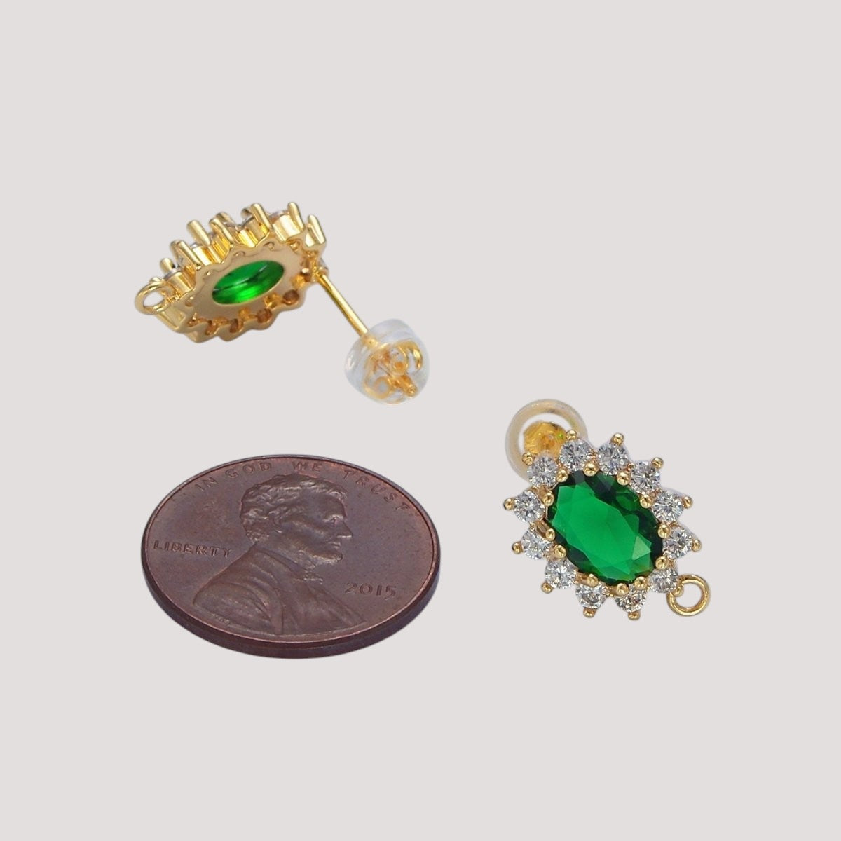 24K Gold Filled 11.4mm Pink, Clear, Green, Orange CZ Sunburst Open Loop Drop Stud Findings