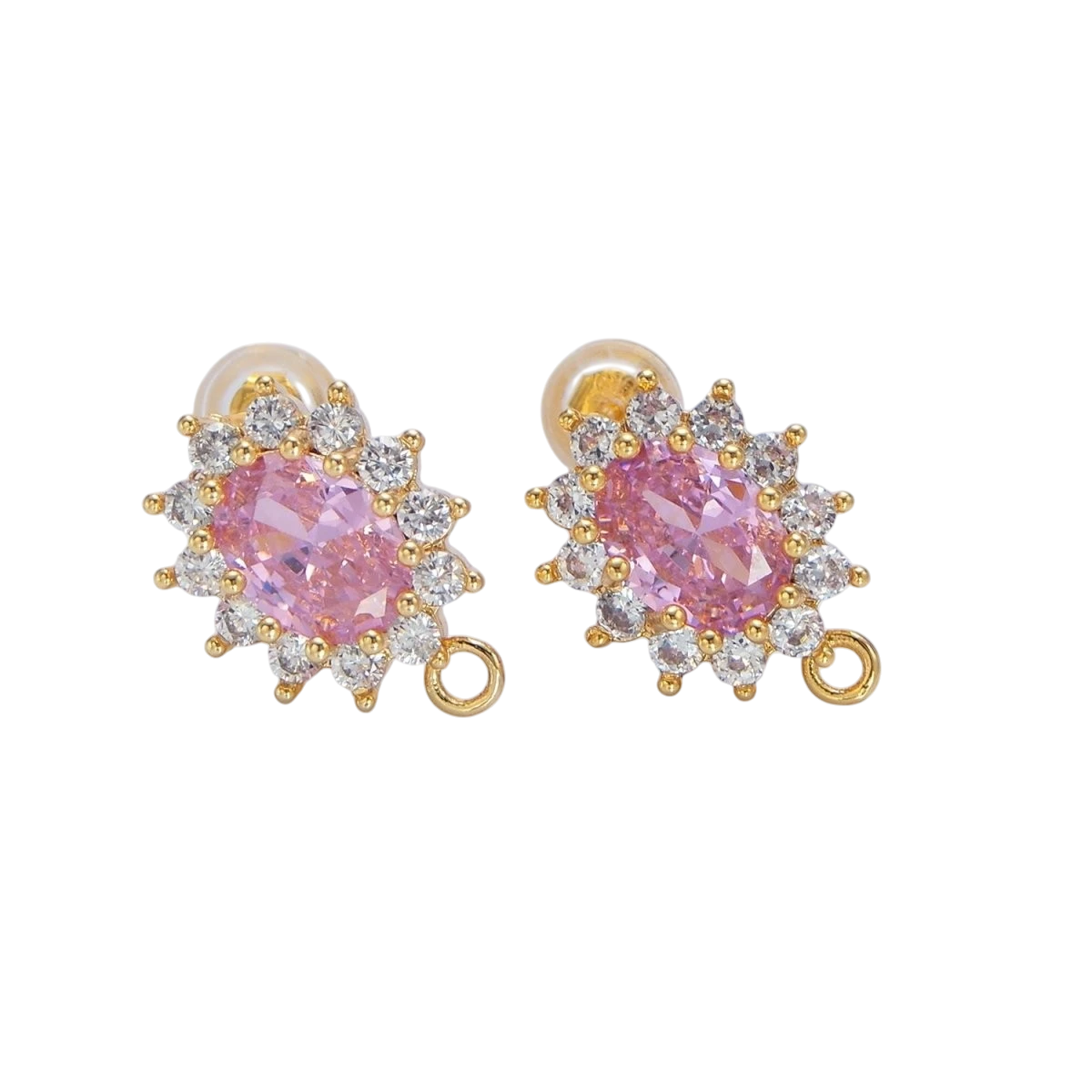 24K Gold Filled 11.4mm Pink, Clear, Green, Orange CZ Sunburst Open Loop Drop Stud Findings
