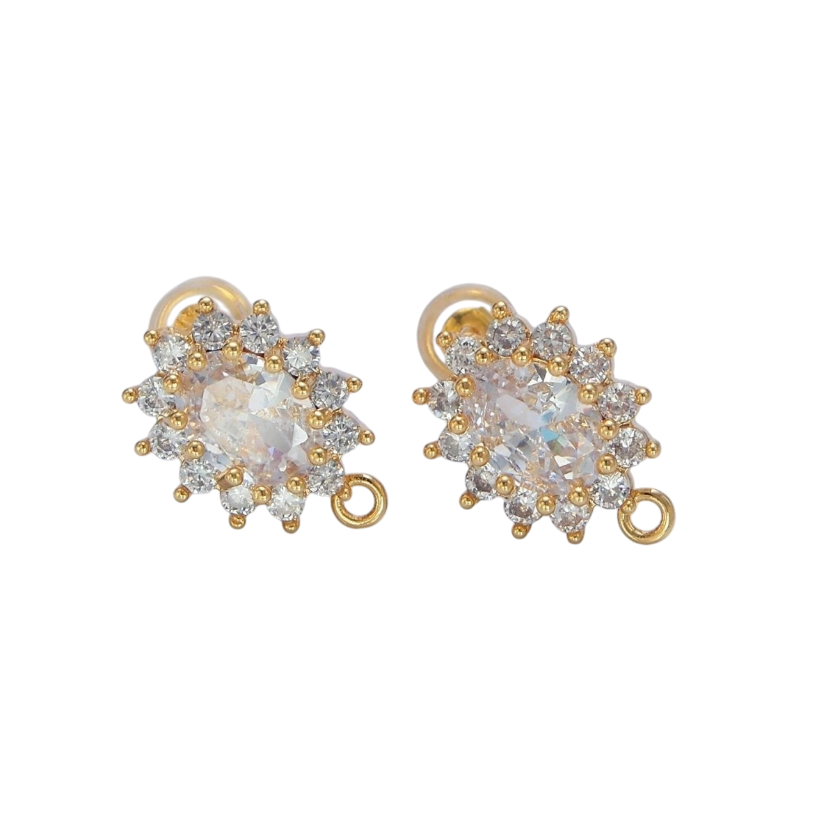 24K Gold Filled 11.4mm Pink, Clear, Green, Orange CZ Sunburst Open Loop Drop Stud Findings