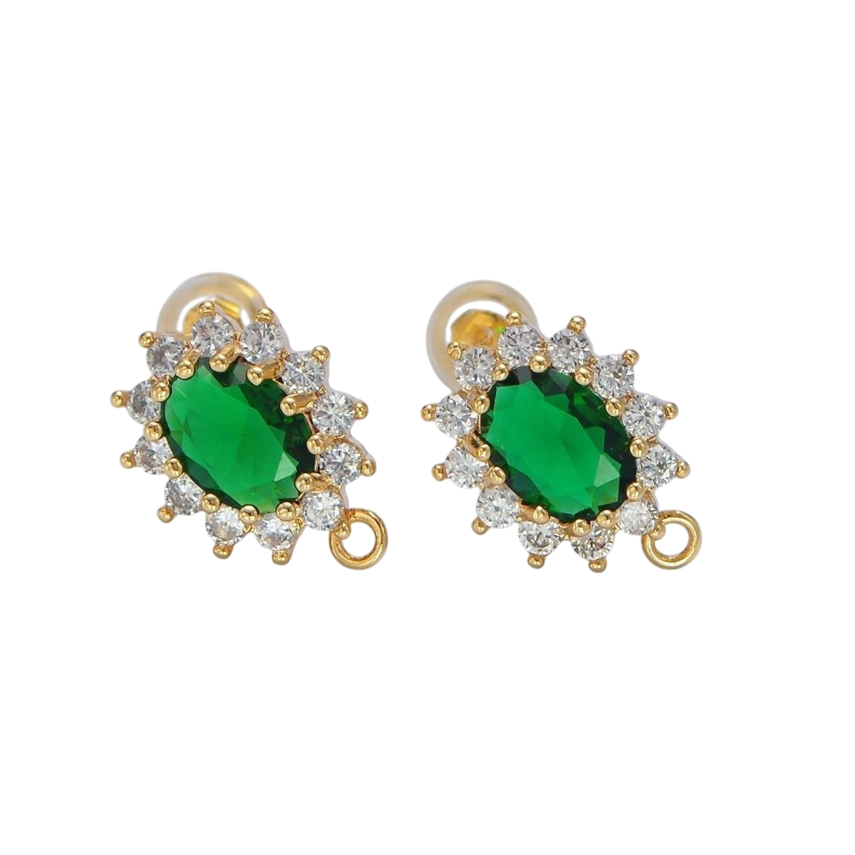 24K Gold Filled 11.4mm Pink, Clear, Green, Orange CZ Sunburst Open Loop Drop Stud Findings