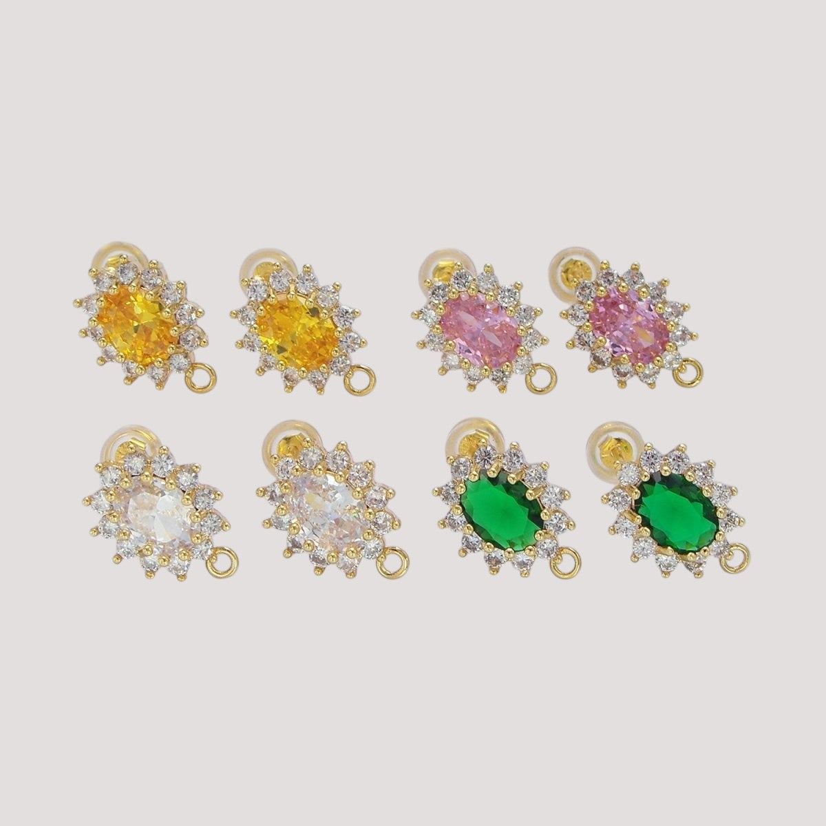 24K Gold Filled 11.4mm Pink, Clear, Green, Orange CZ Sunburst Open Loop Drop Stud Findings