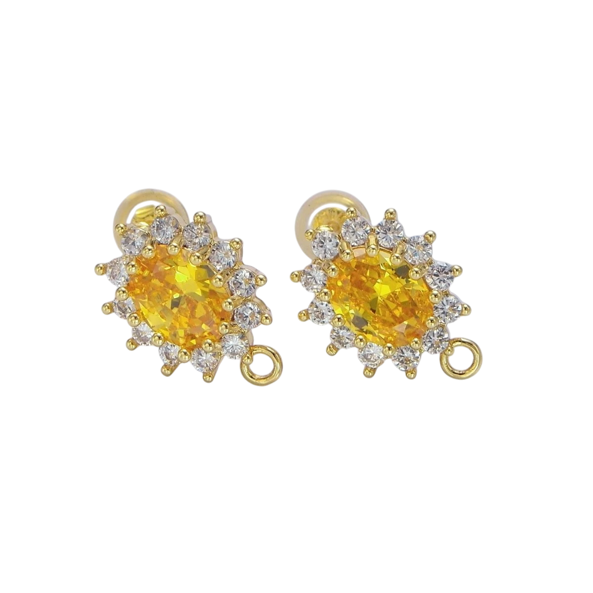 24K Gold Filled 11.4mm Pink, Clear, Green, Orange CZ Sunburst Open Loop Drop Stud Findings