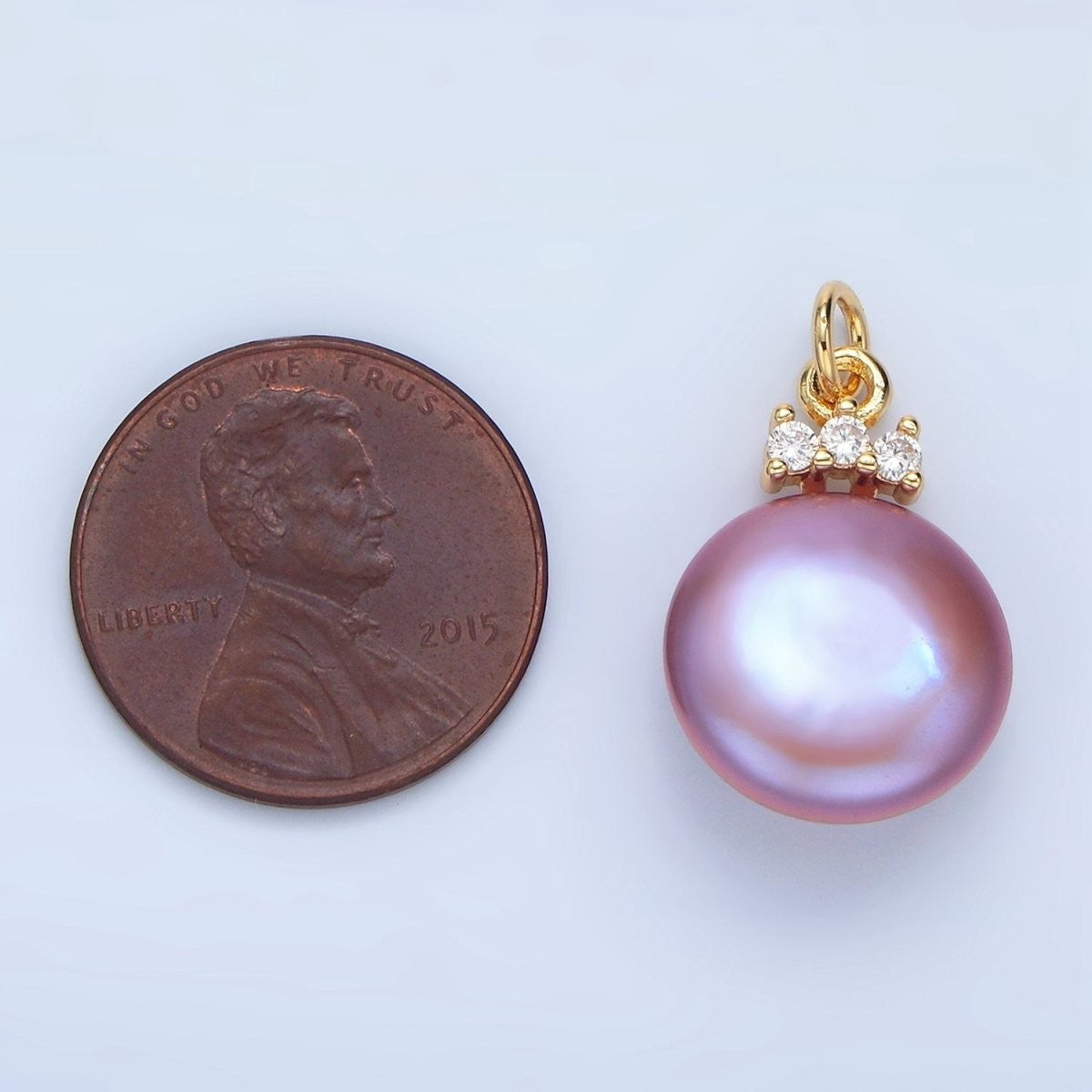 24K Gold Filled Purple Freshwater Pearl Triple CZ Charm