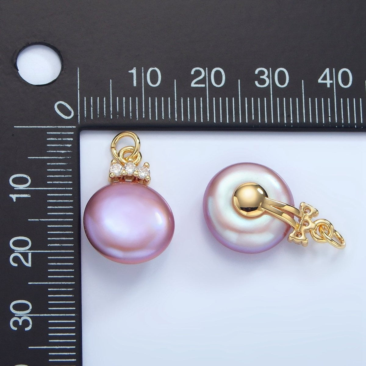 24K Gold Filled Purple Freshwater Pearl Triple CZ Charm