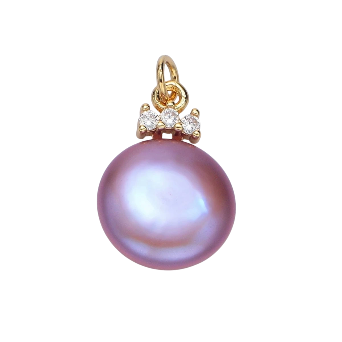 24K Gold Filled Purple Freshwater Pearl Triple CZ Charm