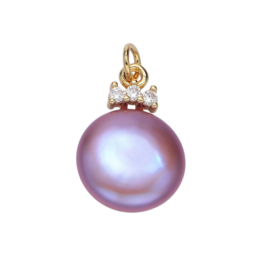 24K Gold Filled Purple Freshwater Pearl Triple CZ Charm
