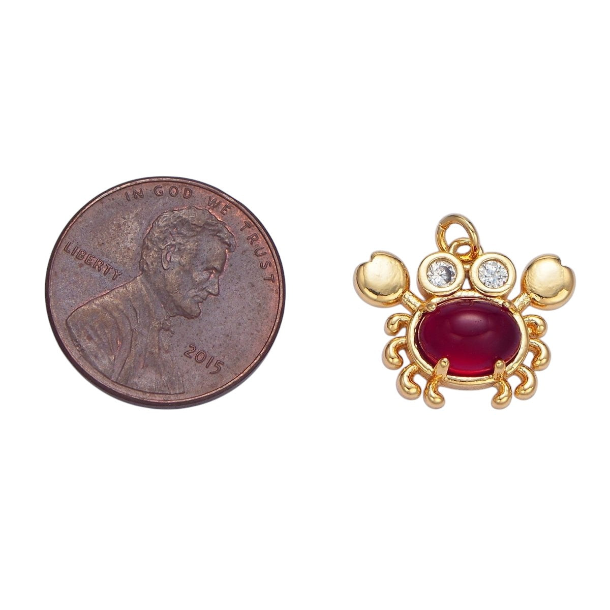 24K Gold Filled Red Carnelian Gemstone CZ Crab Sea Animal Charm