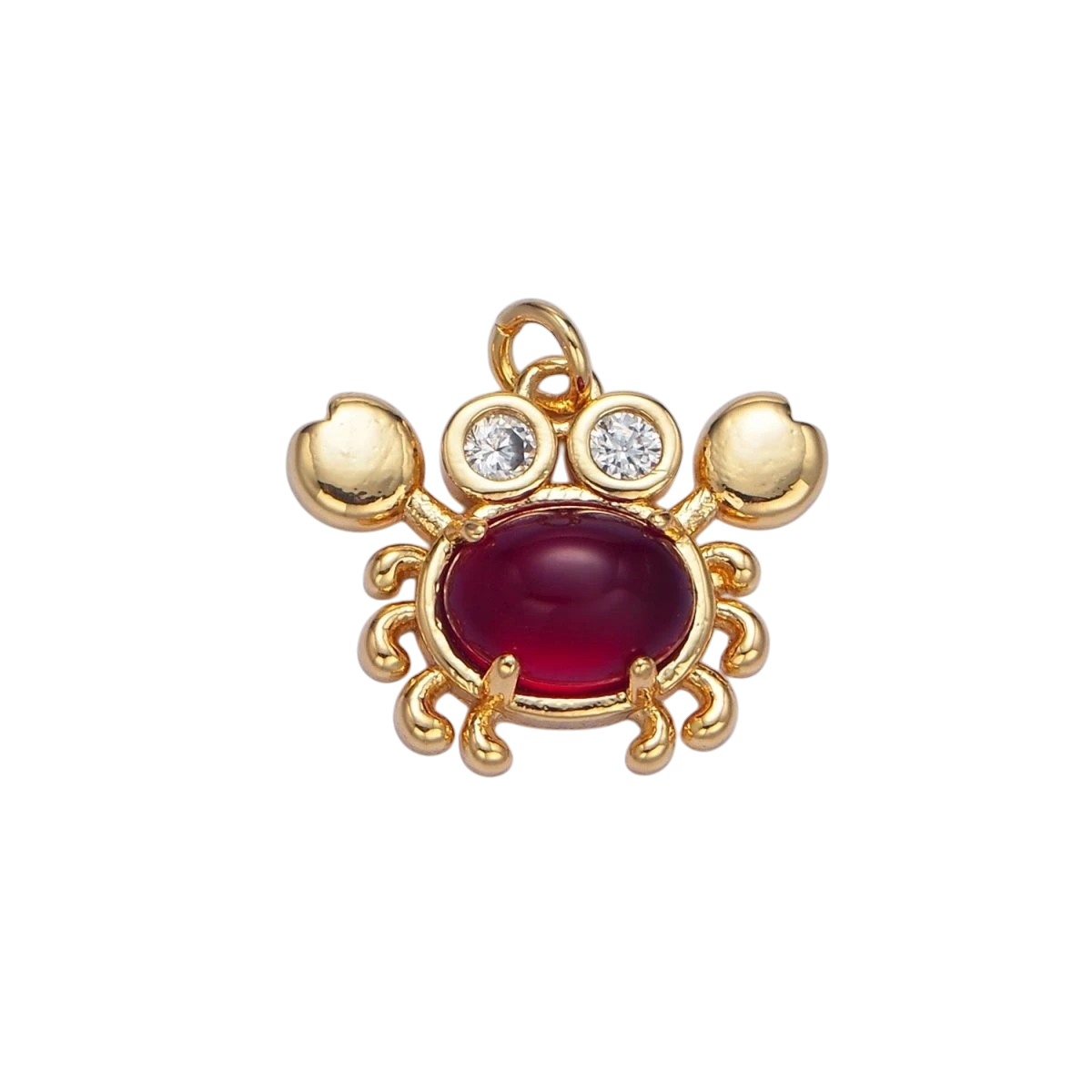 24K Gold Filled Red Carnelian Gemstone CZ Crab Sea Animal Charm