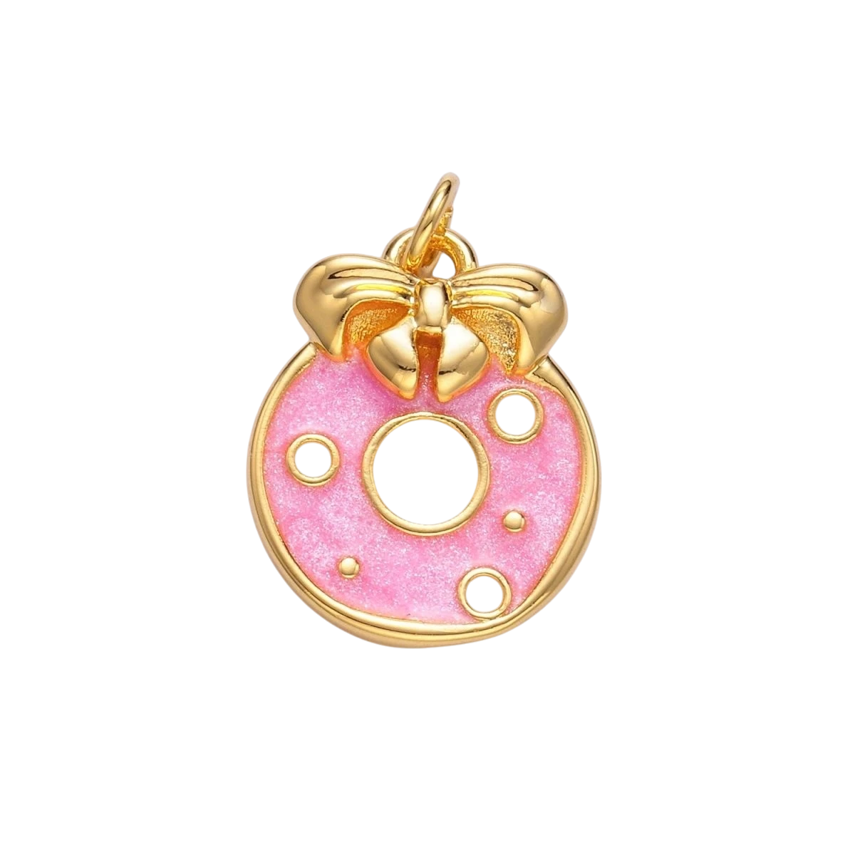 24K Gold Filled 19mm x 15mm Ribbon Sweet Donut Pink Enamel Charm