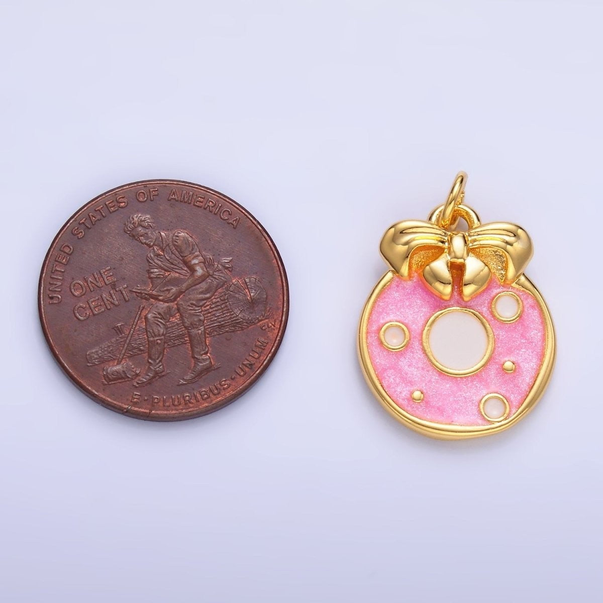 24K Gold Filled 19mm x 15mm Ribbon Sweet Donut Pink Enamel Charm