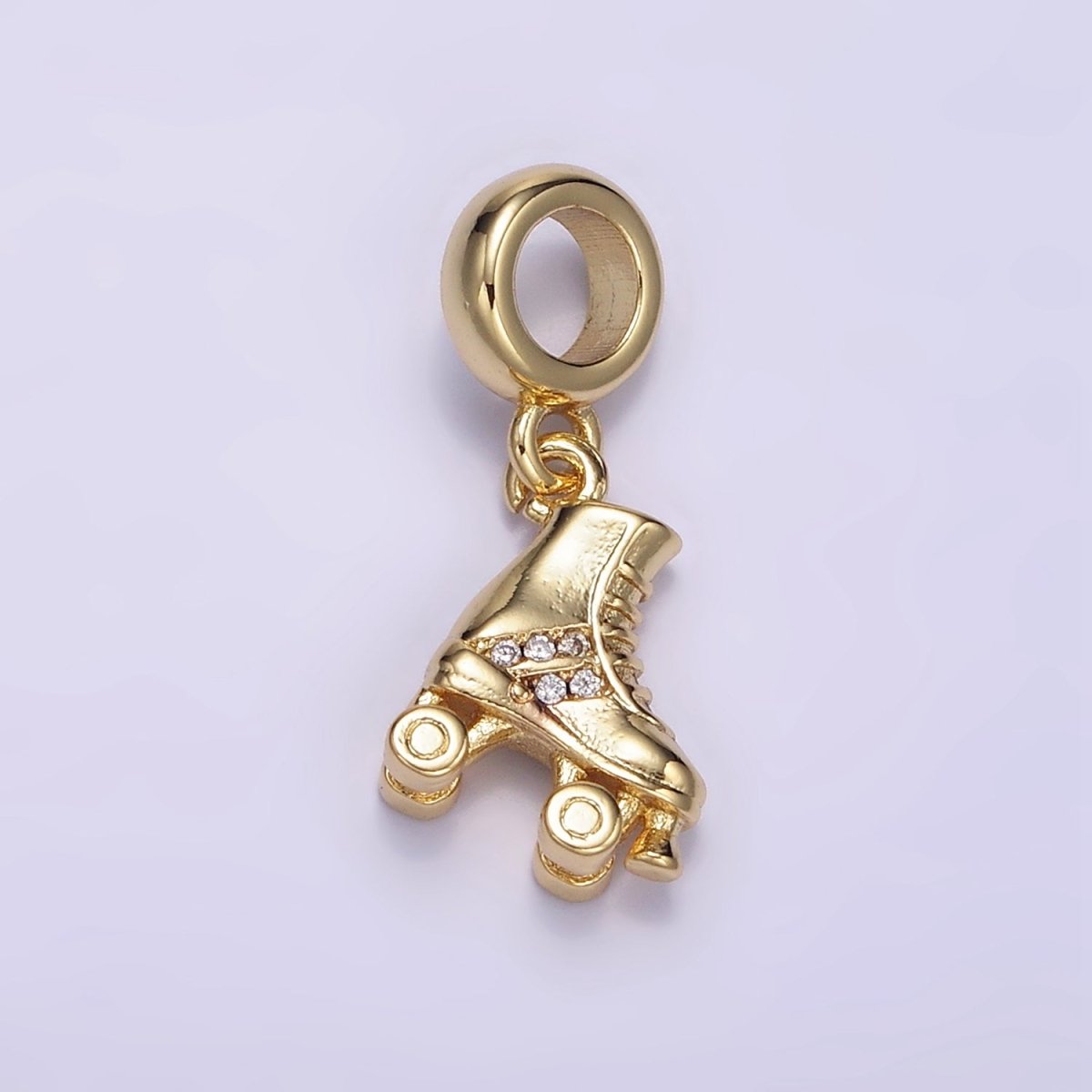 Fun 24K Gold-Filled 13.5mm Rollerblade Skate Micro Pave CZ Rondelle Bail Pendant
