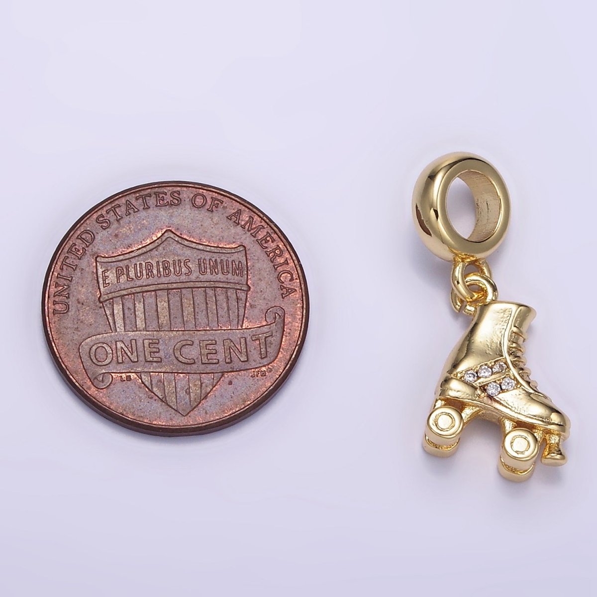 Fun 24K Gold-Filled 13.5mm Rollerblade Skate Micro Pave CZ Rondelle Bail Pendant