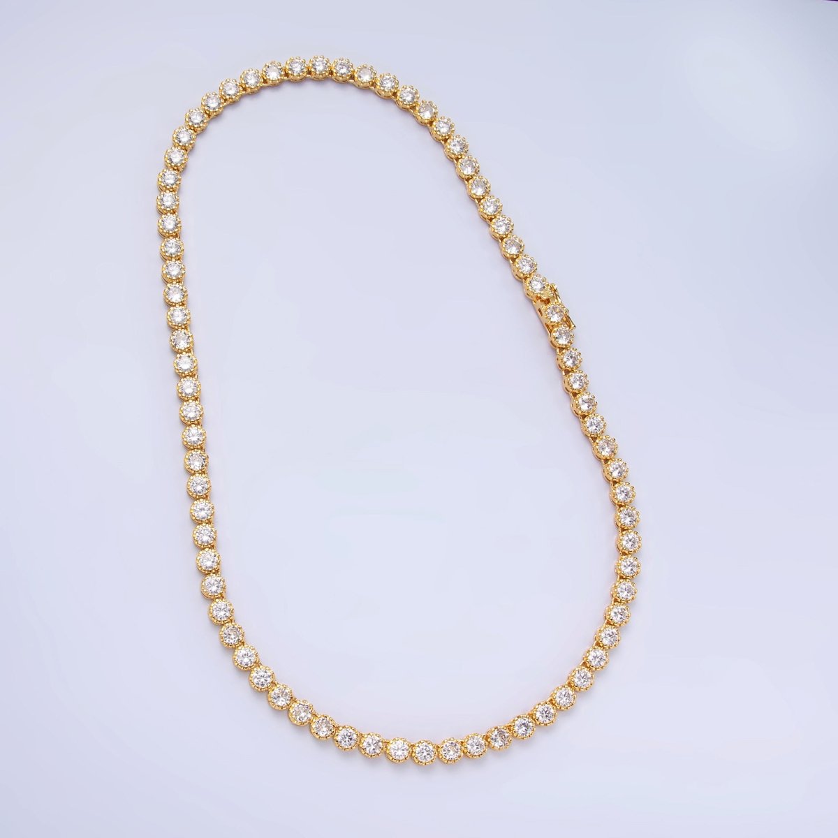 Stunning 24K Gold Filled Round CZ Encapsulate Tennis Chain 16 Inch Necklace in Gold & Silver