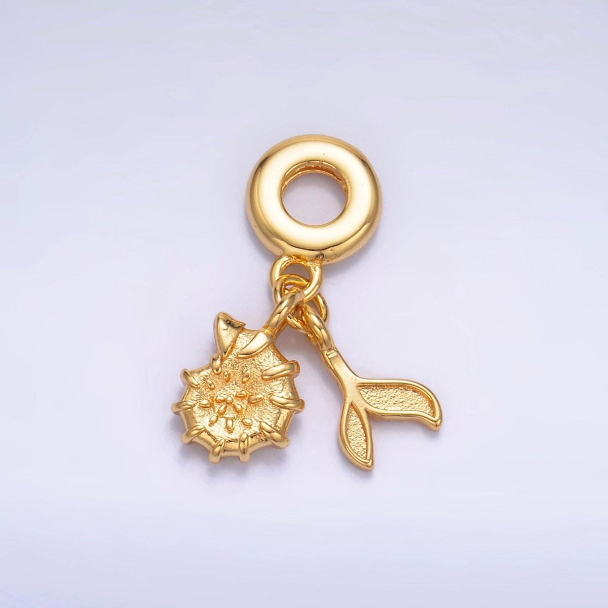 24K Gold-Filled Sea Clam Shell Whale Tail Rondelle Drop Pendant