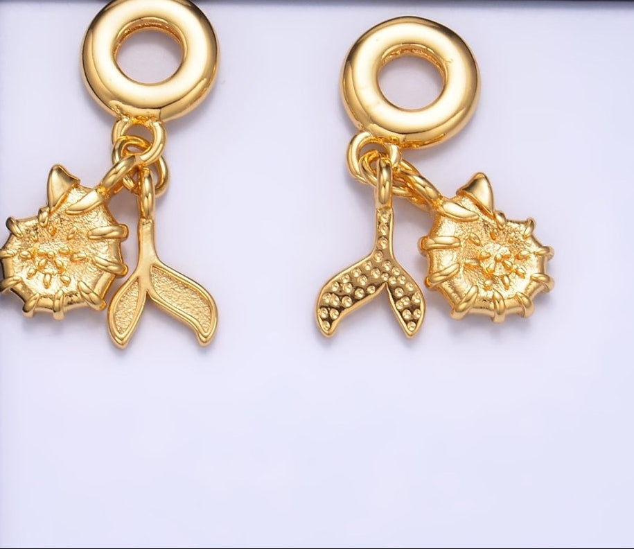 24K Gold-Filled Sea Clam Shell Whale Tail Rondelle Drop Pendant