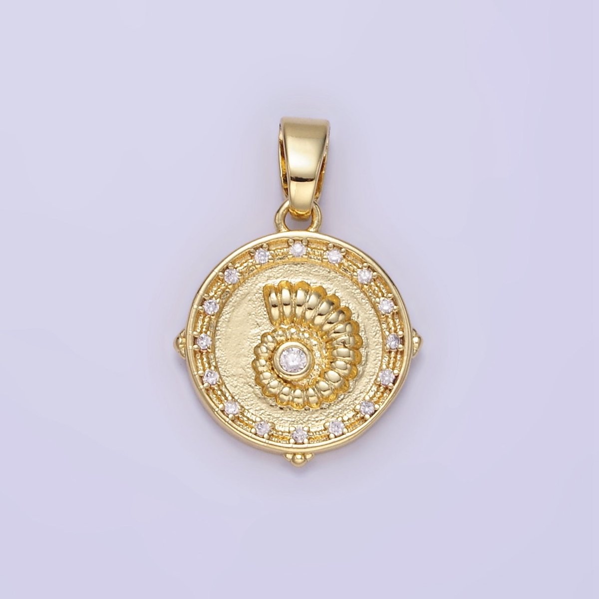 Gorgeous Nautical 24K Gold-Filled 18mm Ocean Seashell Clear CZ Round Pendant
