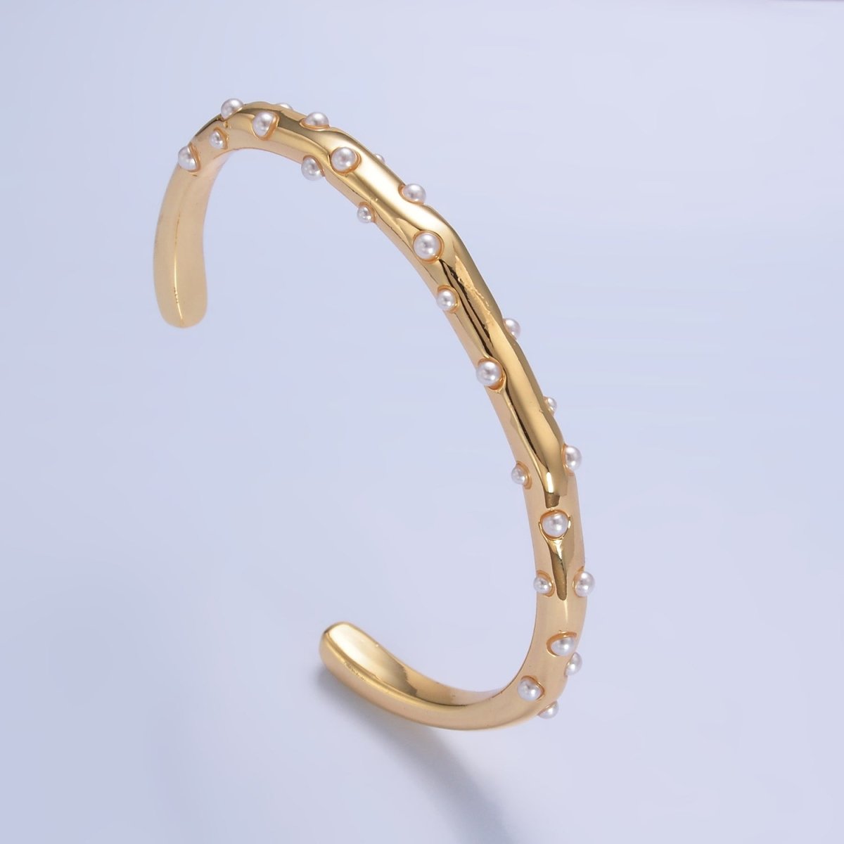 Beautiful 24K Gold-Filled Shell Pearl Dotted Cuff Stackable Bracelet