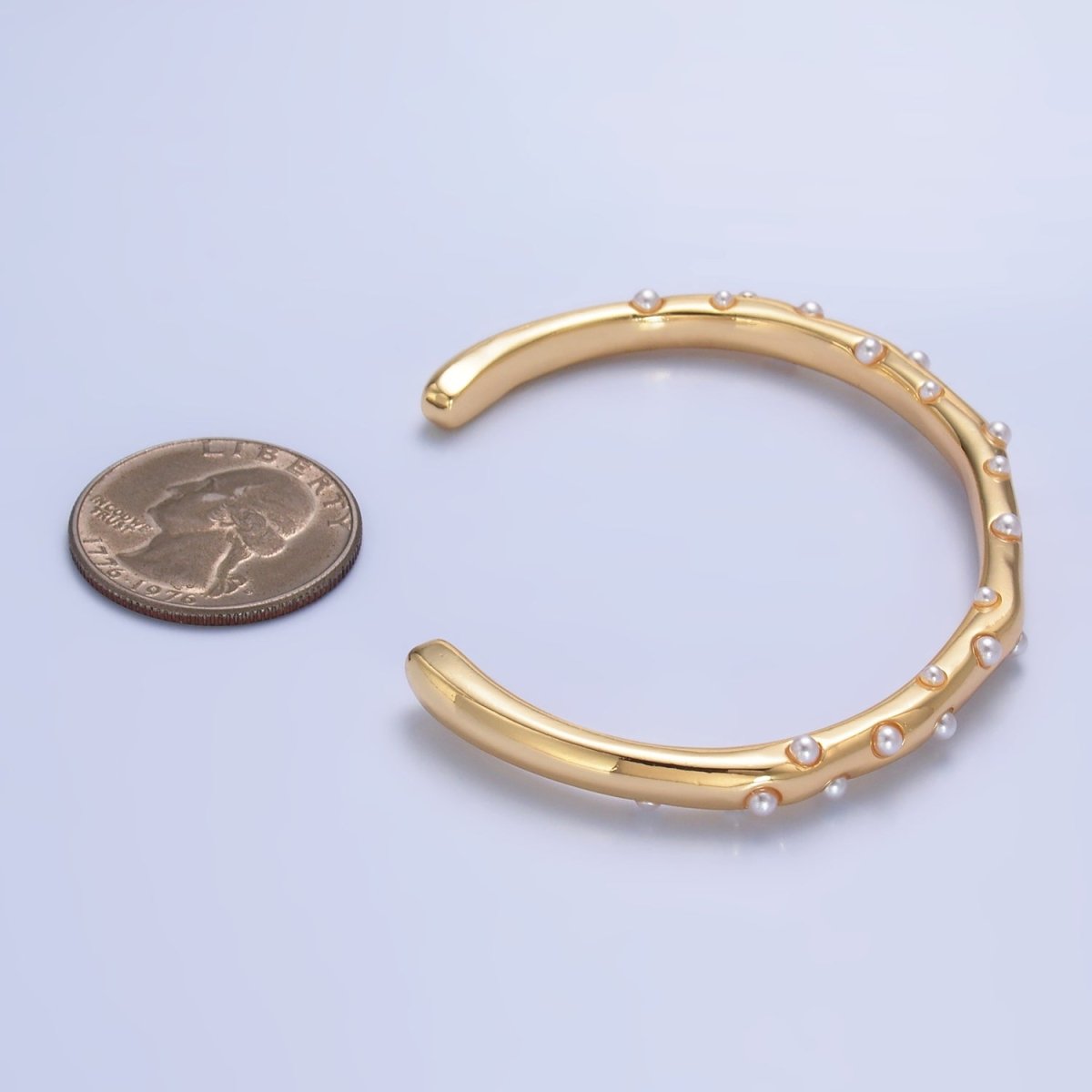 Beautiful 24K Gold-Filled Shell Pearl Dotted Cuff Stackable Bracelet