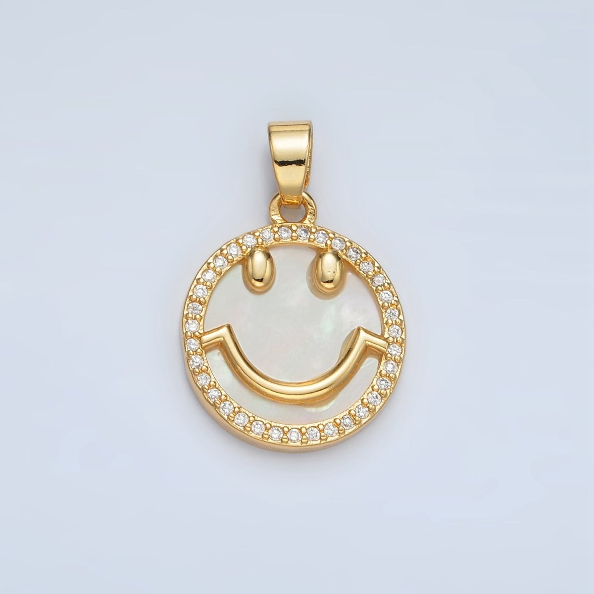 24K Gold Filled 17.5mm Smiley Face Shell Pearl Micro Paved CZ Pendant