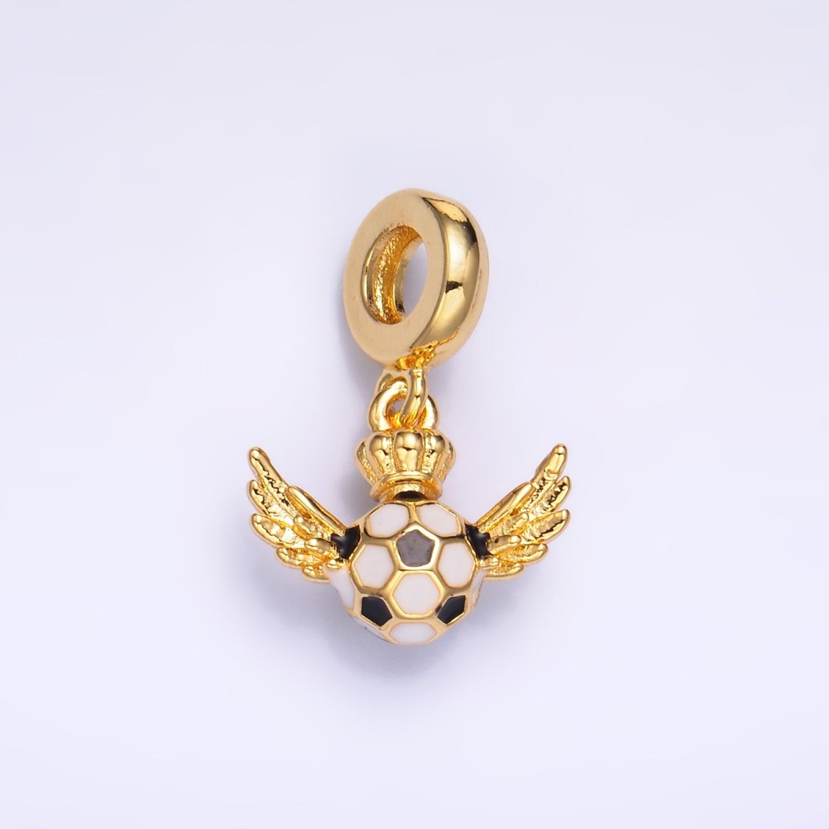 24K Gold-Filled Soccer Wings Crown Rondelle Drop Pendant