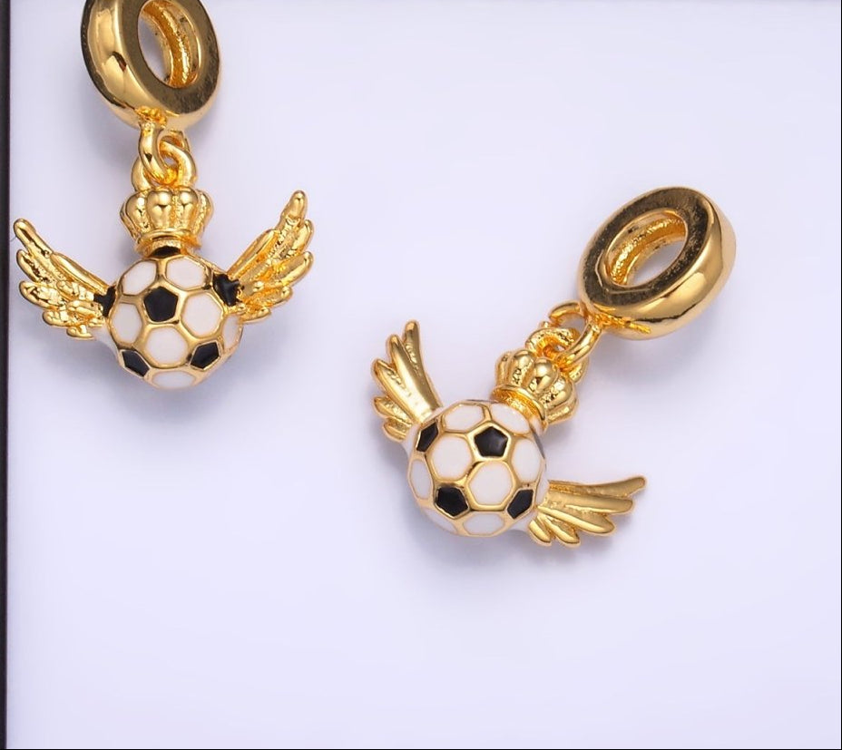 24K Gold-Filled Soccer Wings Crown Rondelle Drop Pendant