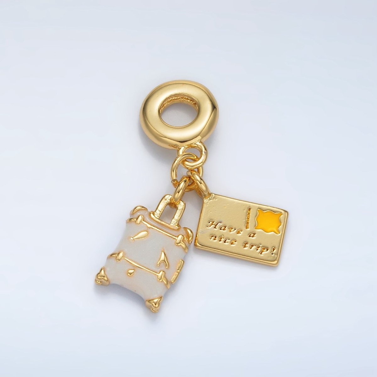 24K Gold-Filled 18mm Suitcase Postcard Double Travel Drop Rondelle Slide-On Bail Pendant