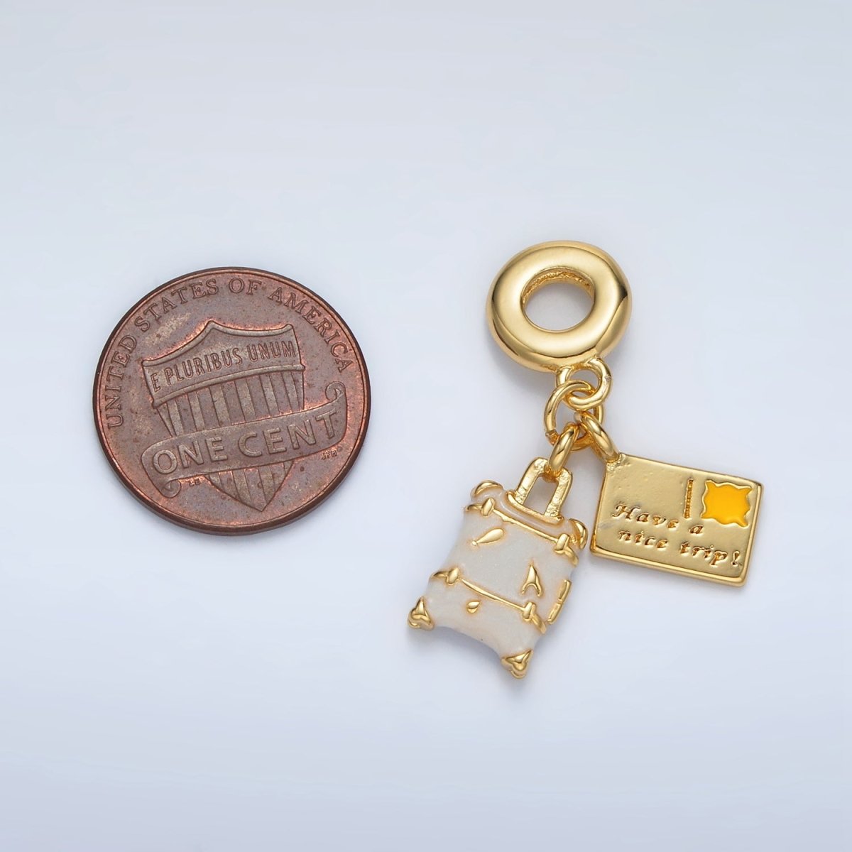 24K Gold-Filled 18mm Suitcase Postcard Double Travel Drop Rondelle Slide-On Bail Pendant