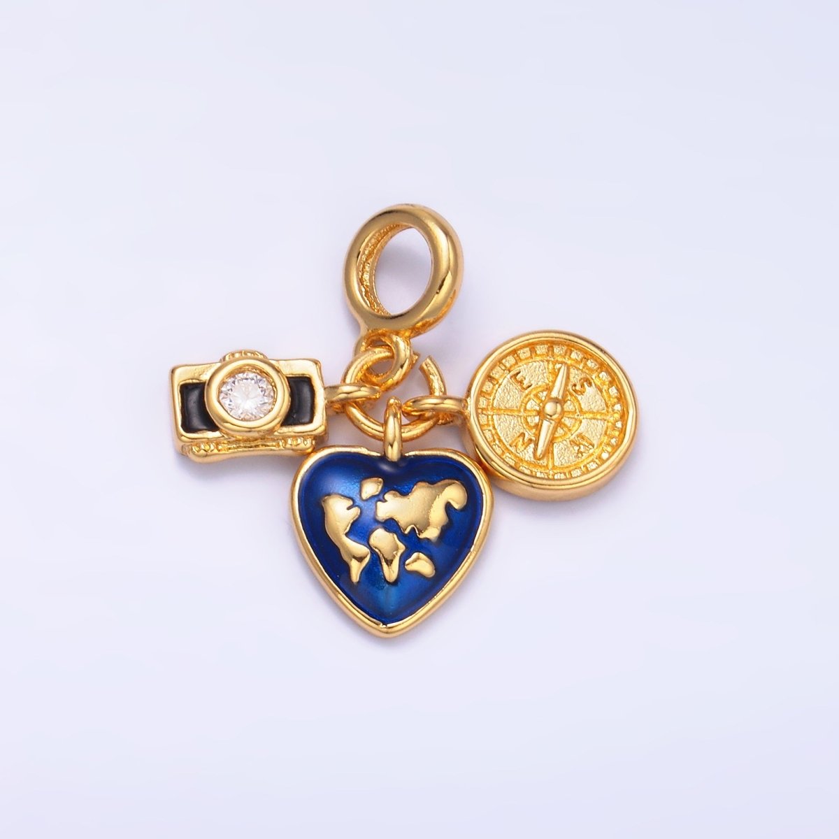 24K Gold-Filled Travel Compass World Camera Rondelle Drop Pendant