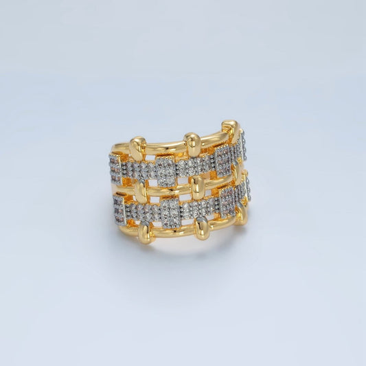 Unique 24K Gold-Filled Woven Micro Paved CZ Multiple Band Mixed Metal Ring
