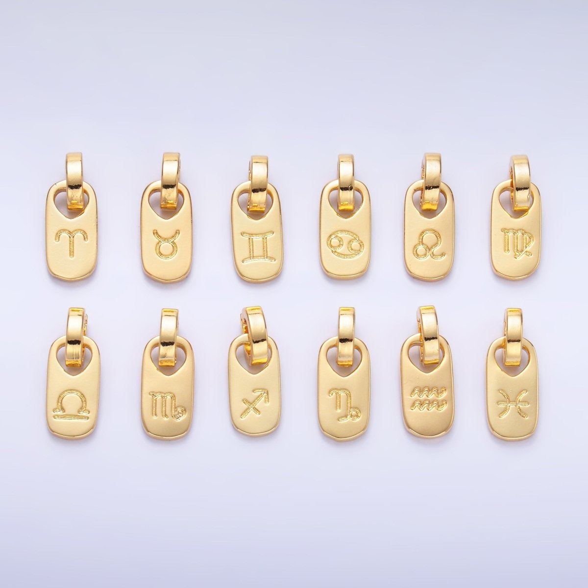 24K Gold-Filled Zodiac Star Sign Script Engraved Snap Latch Tag Pendant