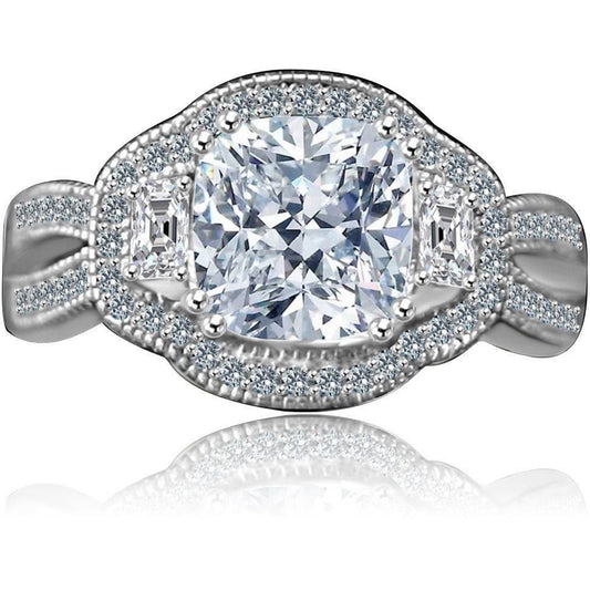 Sterling Silver Platinum Plated 2.5CT Cushion Cut Cubic Zirconia Ring