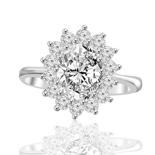 Gorgeous Sterling Silver Platinum Plated 2.5CT Oval Cut Cubic Zirconia Ring