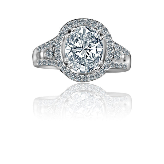 Platinum Plated Sterling Silver 2.5CT Oval Cut Cubic Zirconia Ring