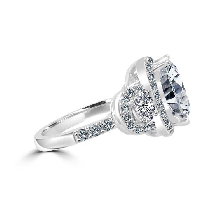 Sterling Silver Platinum Plated 2.5CT Cushion Halo Cut Cubic Zirconia Ring