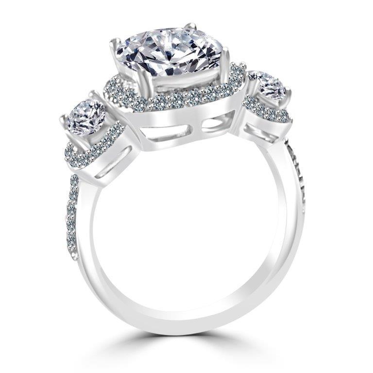 Sterling Silver Platinum Plated 2.5CT Cushion Halo Cut Cubic Zirconia Ring