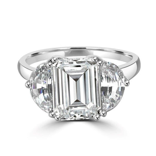 Classic Sterling Silver Platinum Plated 2.5CT Three Stone Emerald Cubic Zirconia Engagement Ring