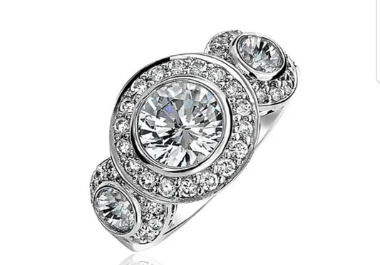Exquisite 2CT Round Three Stone Sterling Silver Cubic Zirconia Ring