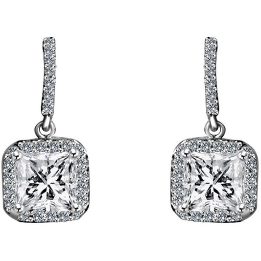 3CT Square Cubic Zirconia Sterling Silver Dangle Earrings