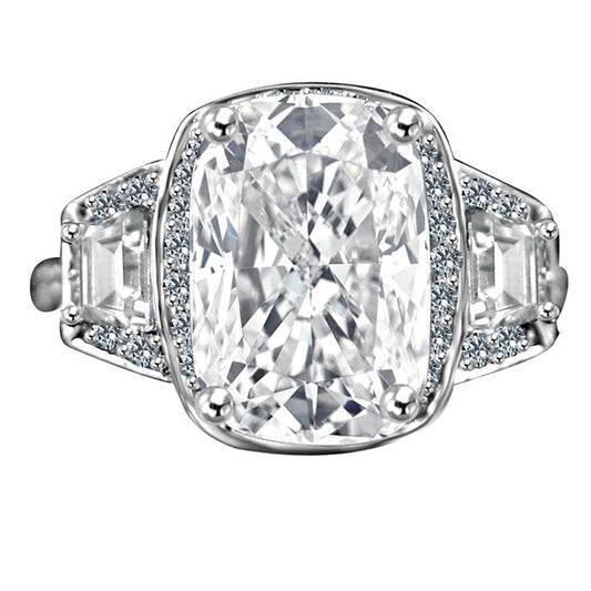 3.5CT Cushion Cut Cubic Zirconia Halo Sterling Silver Ring