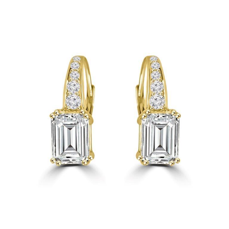 Sterling Silver 3CT Emerald Cubic Zirconia Lever Back Earrings