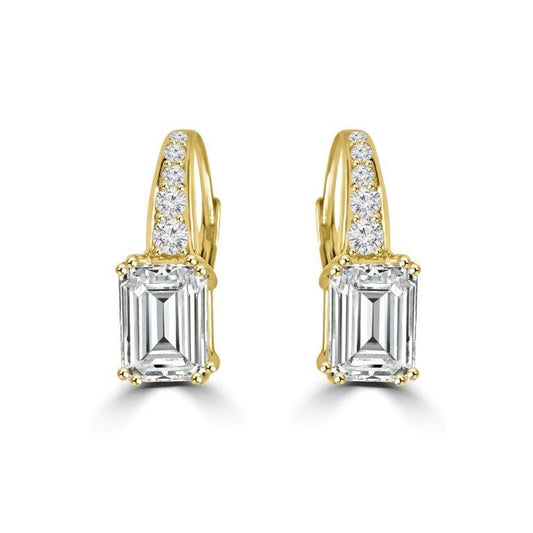 Sterling Silver 3CT Emerald Cubic Zirconia Lever Back Earrings